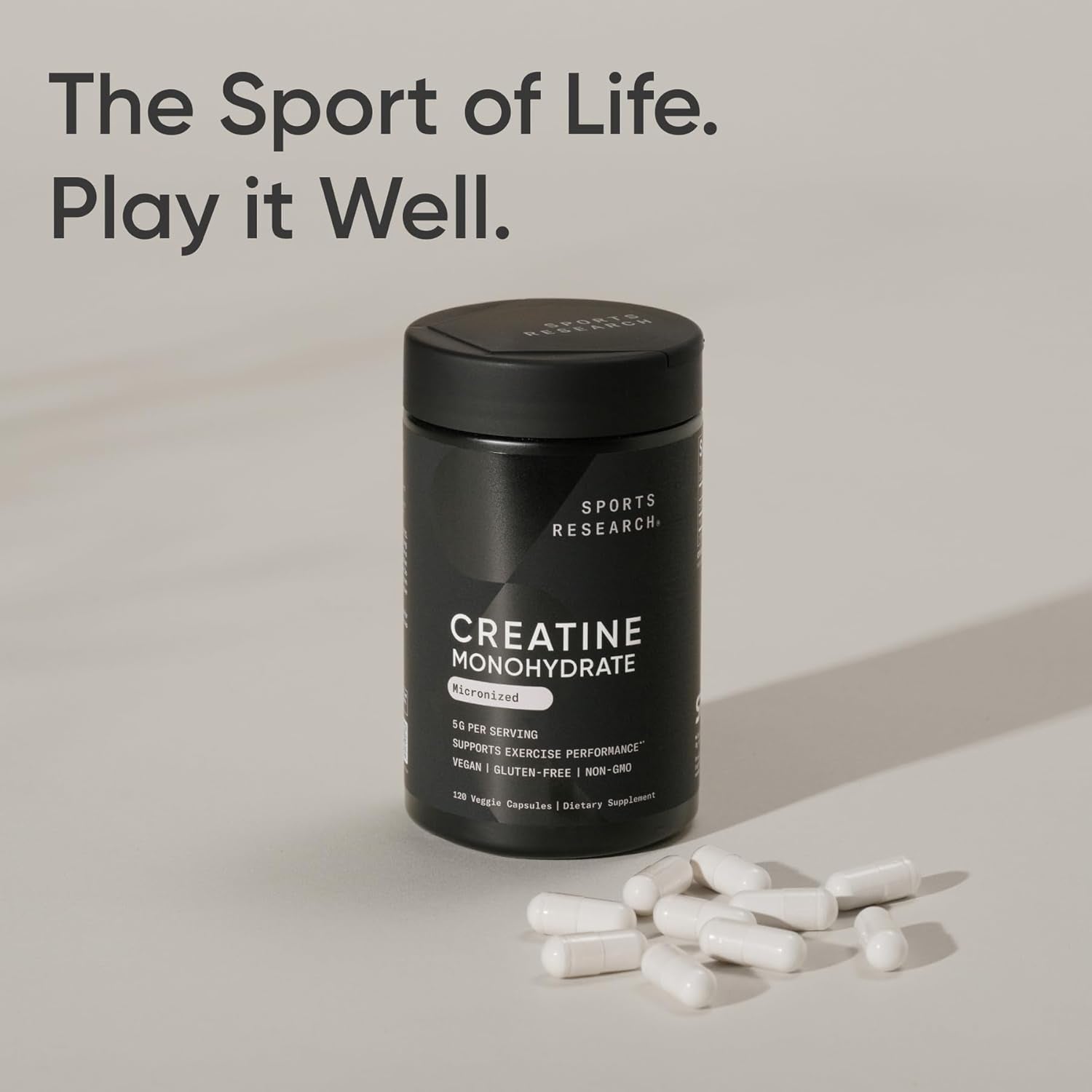 Sports Research Creatine Monohydrate Capsules – 120 Capsules (30 Servings) | 5g Vegan Creatine | Boost Strength, Lean Muscle & Recovery 