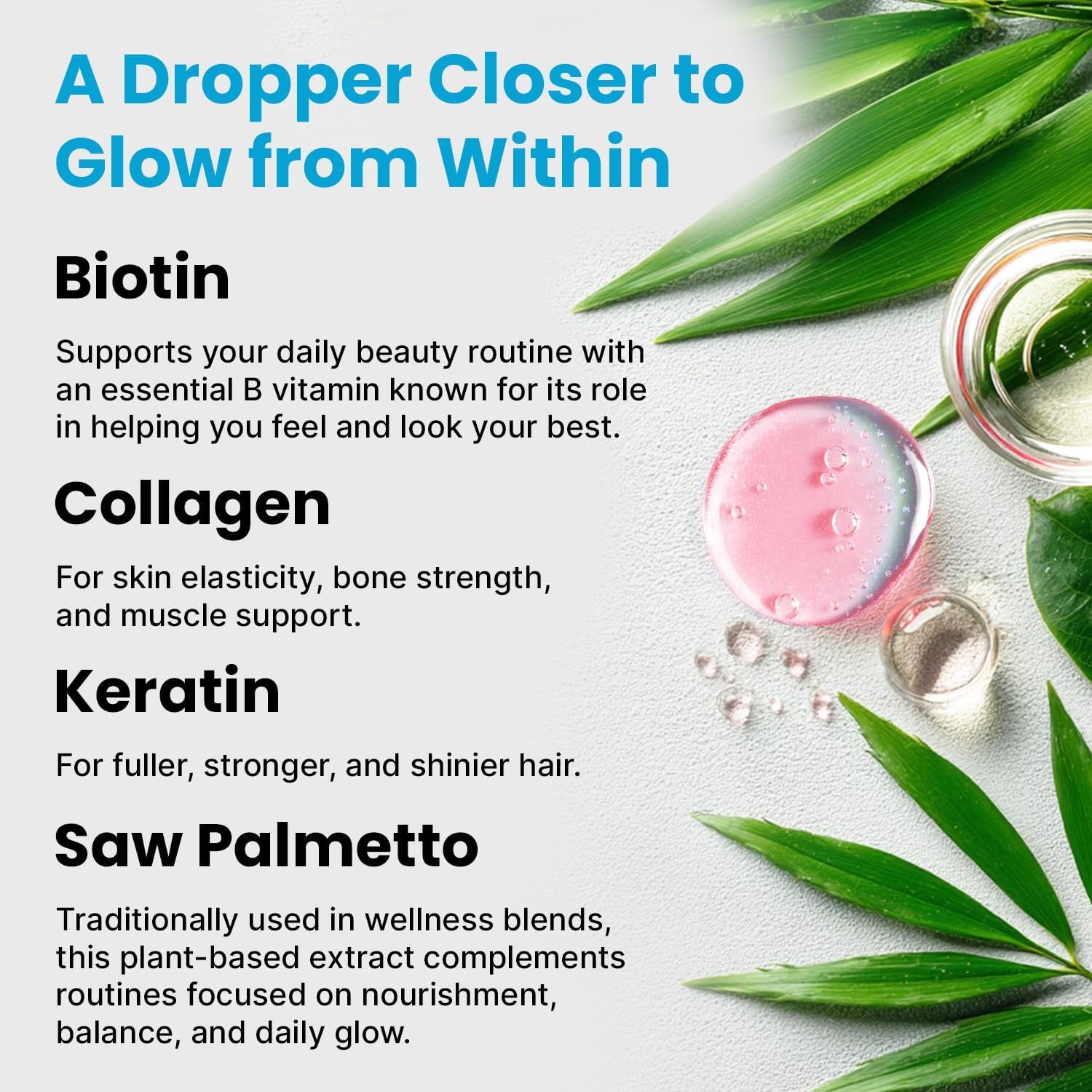 PrimeMD Collagen Biotin Keratin Saw Palmetto Dietary Supplement – 60ml | Liquid Beauty Boost for Hair, Skin & Nails
