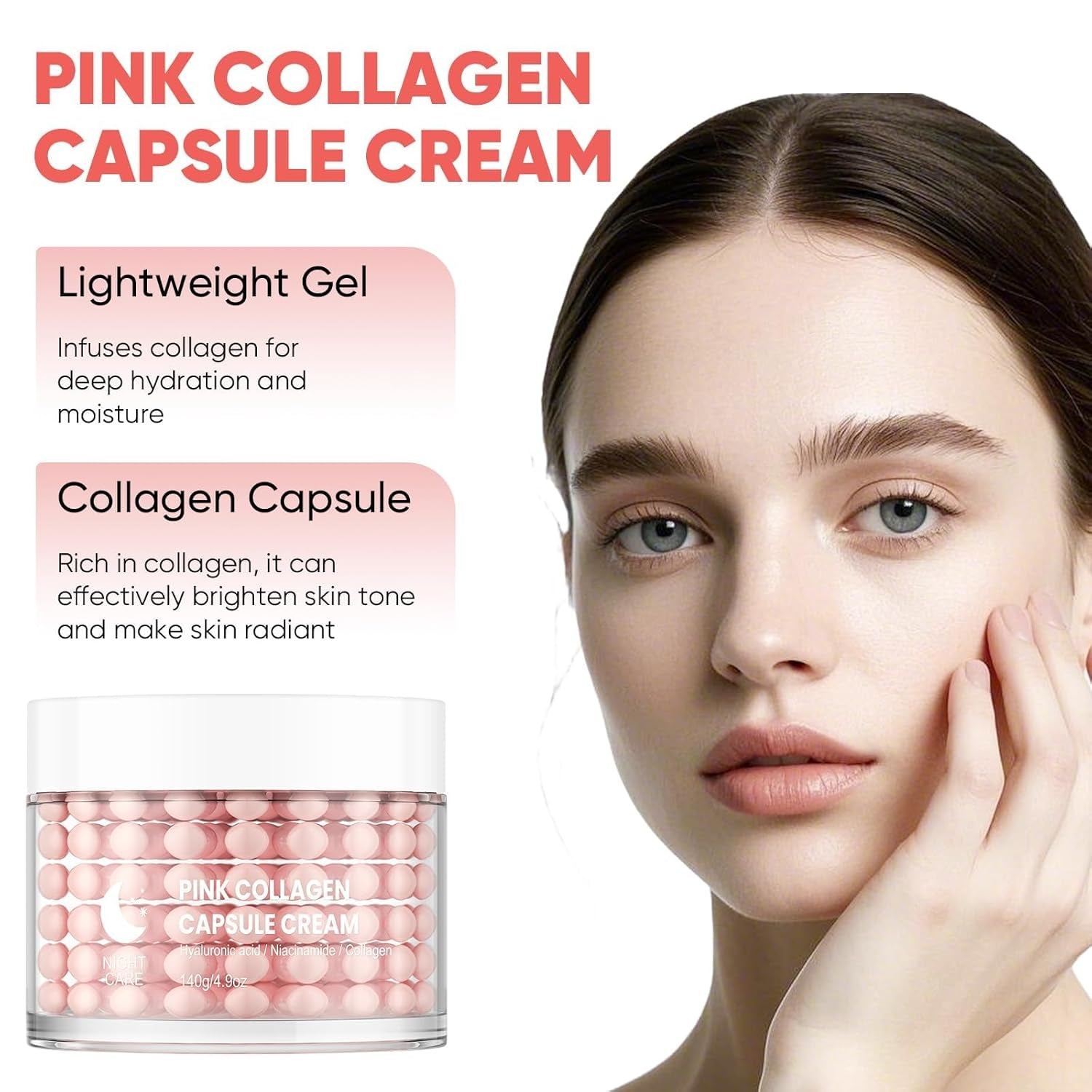 GUOYAOLIFU Pink Collagen Capsule Cream – 140g | Hydrating, Firming & Radiance Boosting
