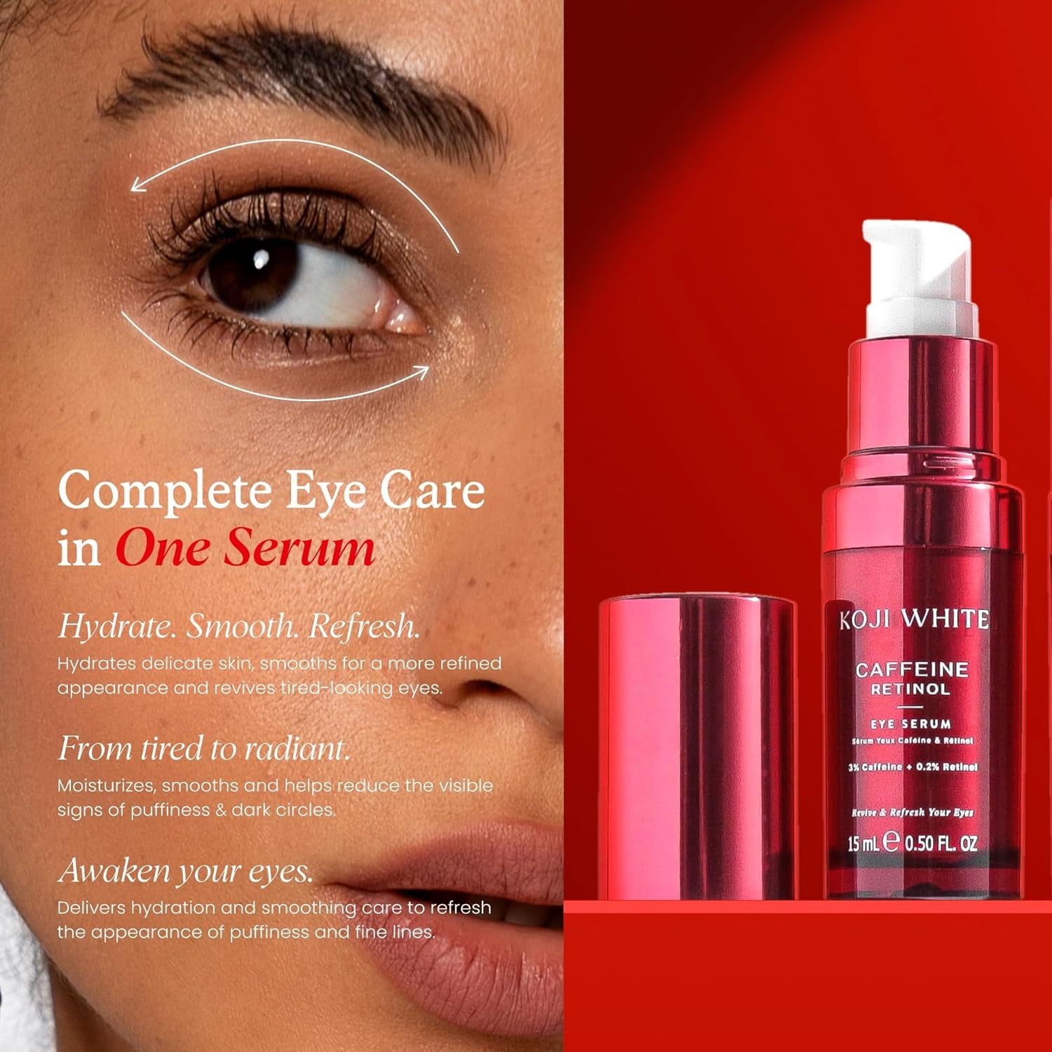 3% Caffeine Eye Serum for Puffiness & Dark Circles with 0.2% Retinol, Peptides, Hyaluronic Acid & Vitamin C - Fragrance-Free, Unscented for Sensitive Skin, Vegan Skincare 0.50 Fl Oz