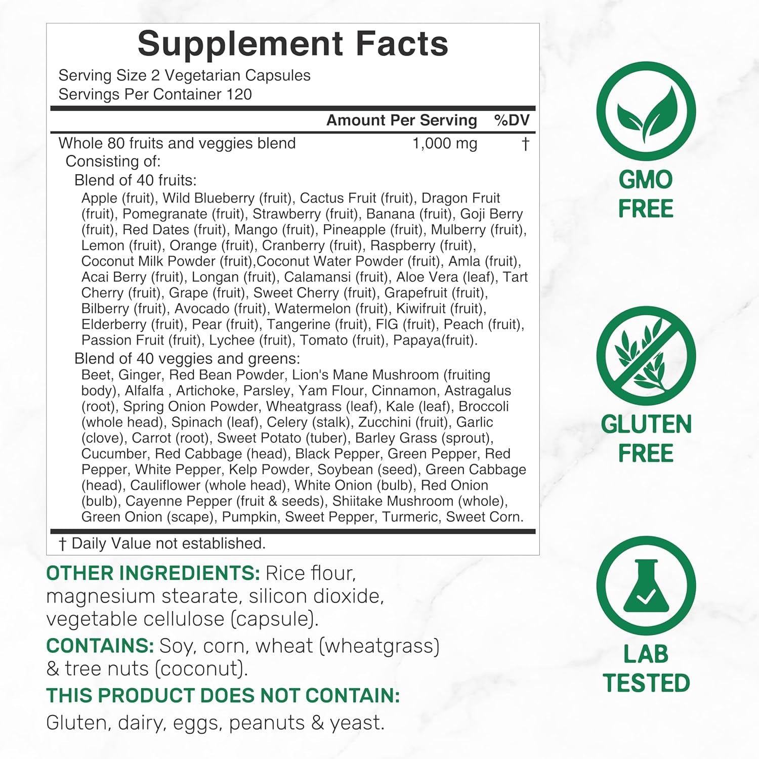 Nature’S Fruits & Veggies Supplement, 240 Veggie Capsules – 80 Whole Food Superfoods for Daily Balance – 40 Fruits with 40 Vegetables and Greens – Non-Gmo, Gluten Free