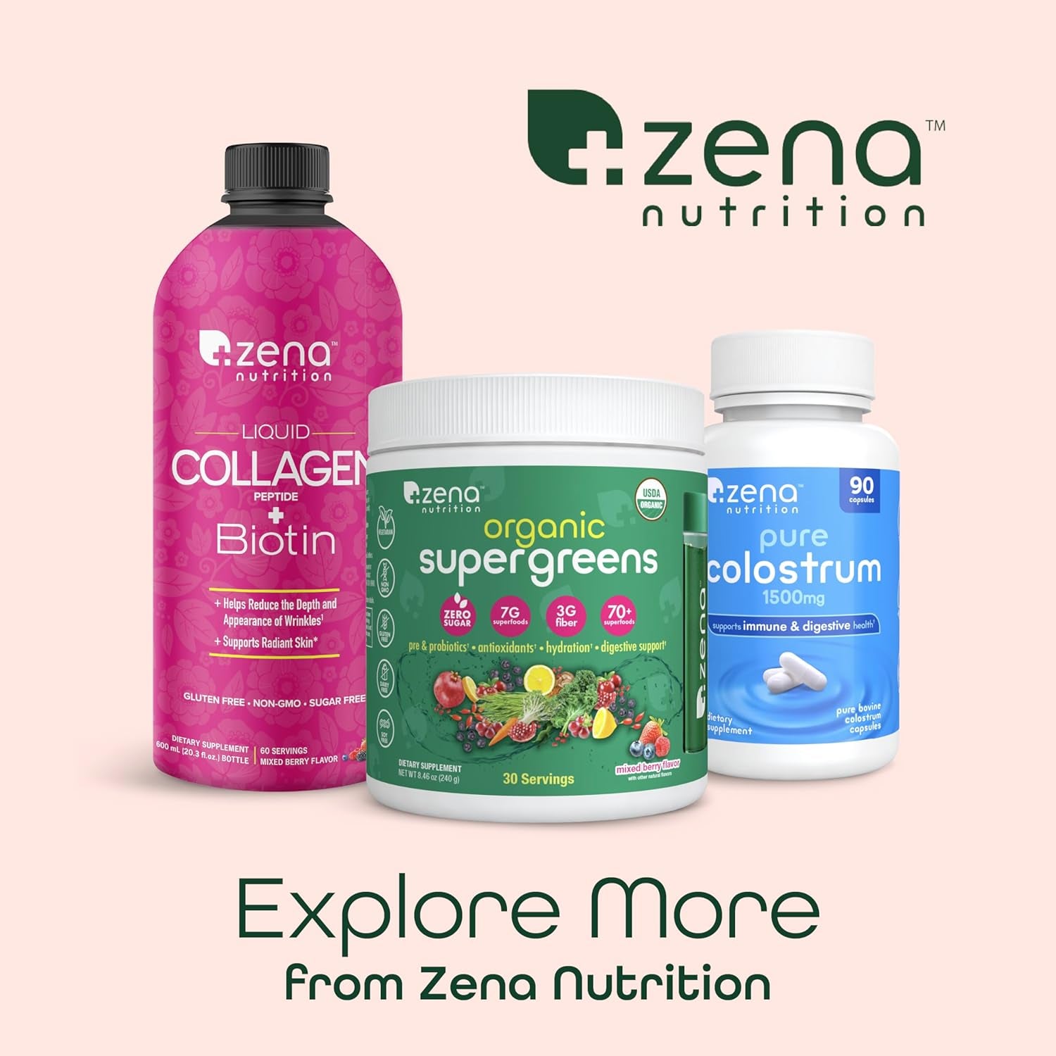 Zena Nutrition Liquid Collagen Peptide + Biotin – 600ml (60 Servings) | Skin Elasticity, Hair Growth & Nail Strength – Mixed Berry Flavor