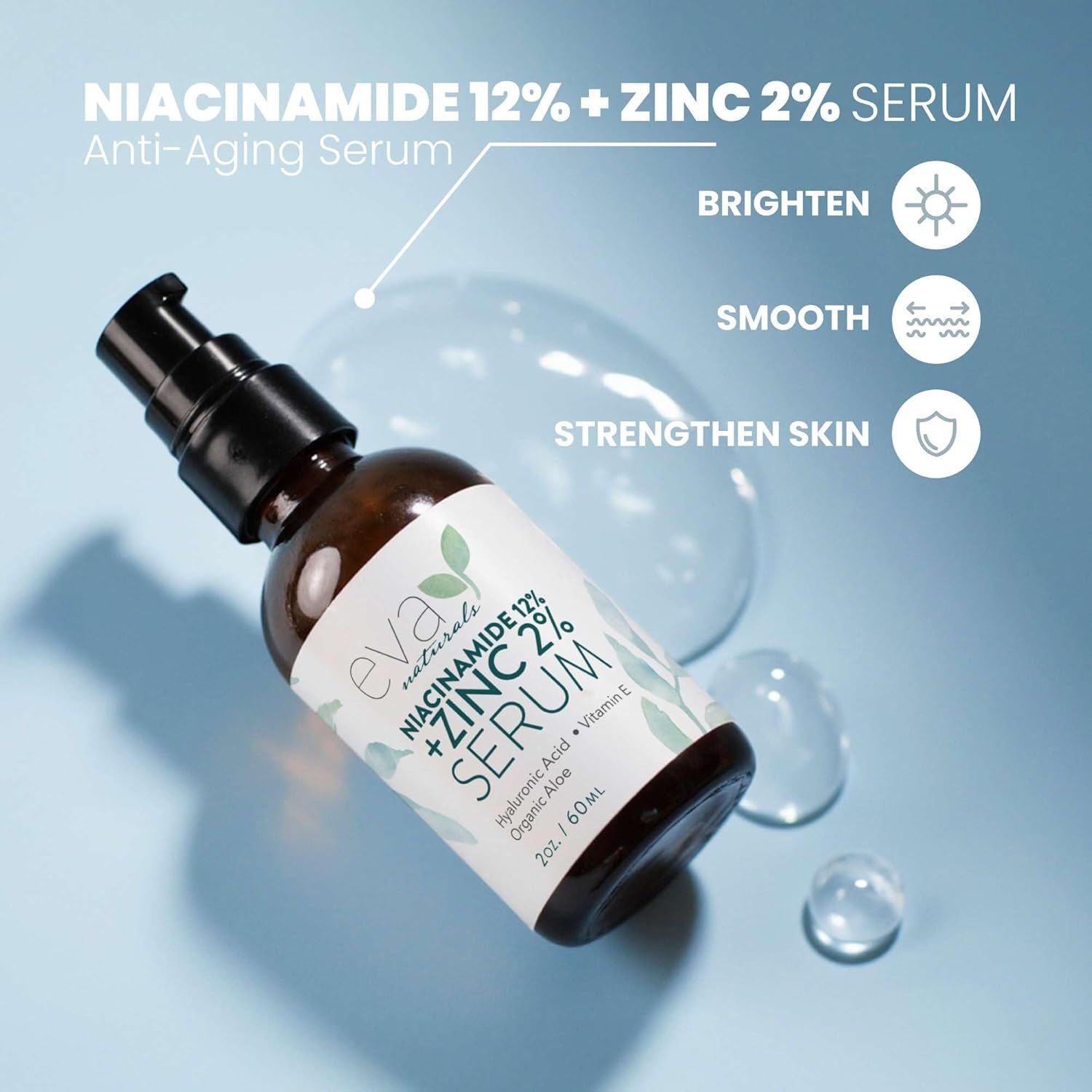 Eva Naturals Niacinamide 12% + Zinc 2% Serum – 60ml | Pore Minimizer & Dark Spot Corrector