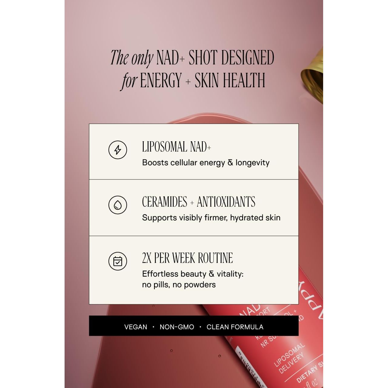 Liquid NAD+ Resveratrol Supplement, NMN Alternative, Liposomal Nicotinamide Riboside & Antioxidants for Energy Support, Brain Health, Firm Skin, Twice Weekly Use, 10 Shots