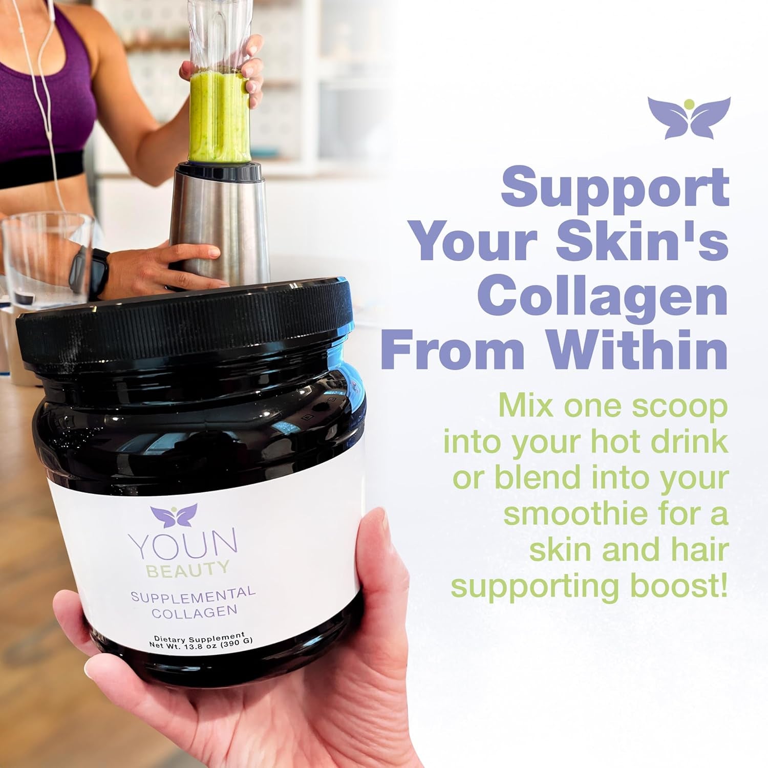 YOUN Beauty Supplemental Collagen – 390g | Multi-Peptide Powder for Skin, Hair, Nails & Joint Support