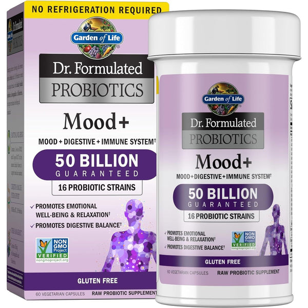 Garden of Life Dr. Formulated Probiotics Mood+ – 60 Capsules | Gut & Brain Health, Stress Support