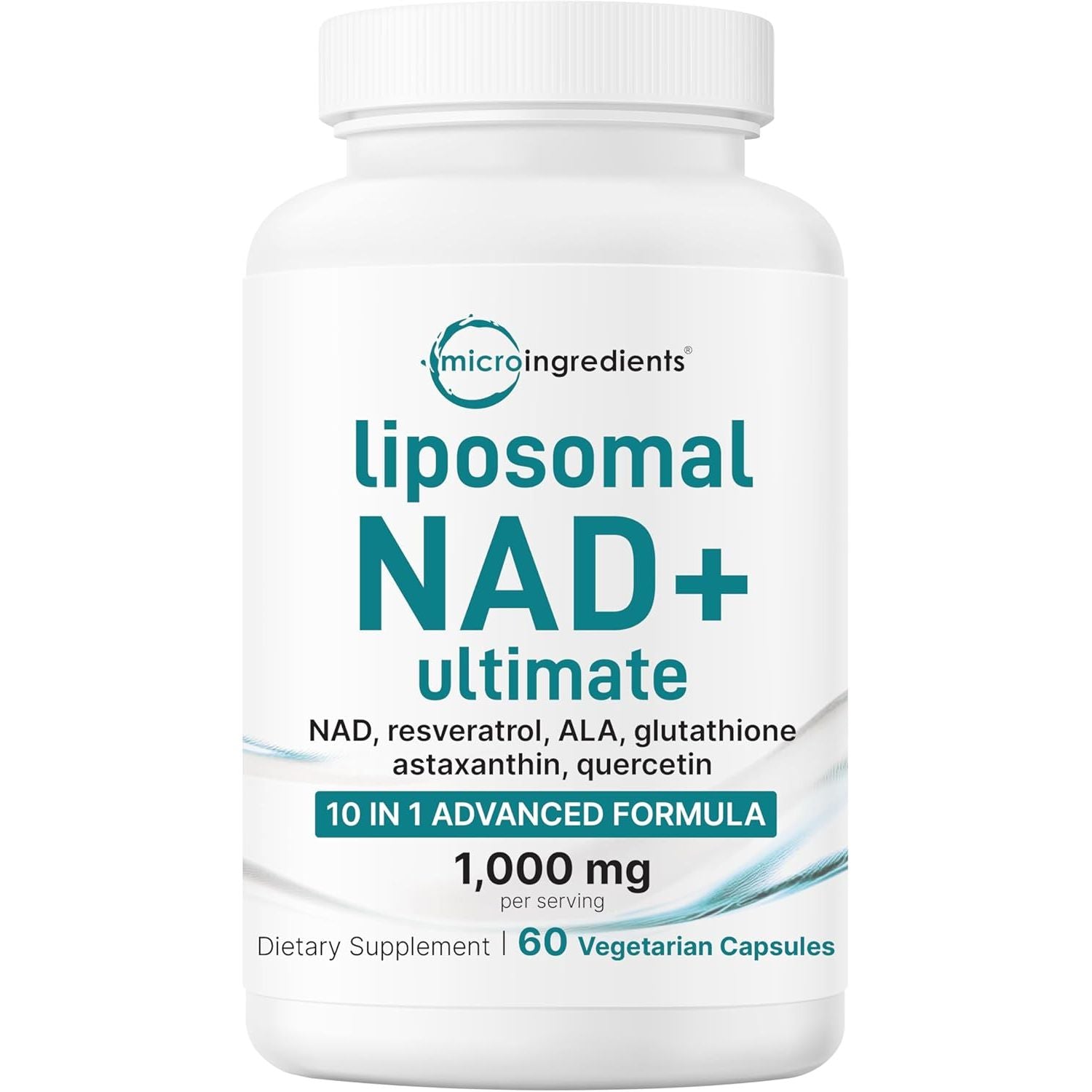 Liposomal NAD+ Ultimate Complex 1,000Mg | 60 Veggie Capsules | NMN Pathway Formula | 10-In-1 with Resveratrol, Glutathione, & Astaxanthin | NAD Supplement for Women & Men