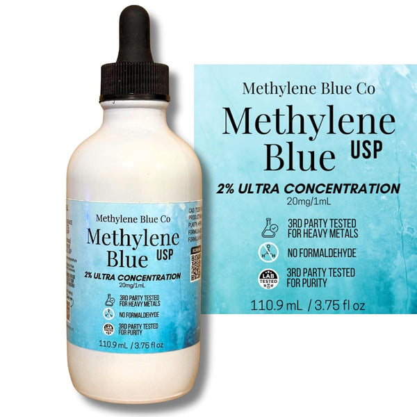 METHYLENE BLUE CO 2% Methylene Blue - 110ml Ultra Concentration Glass Bottle and Dropper 