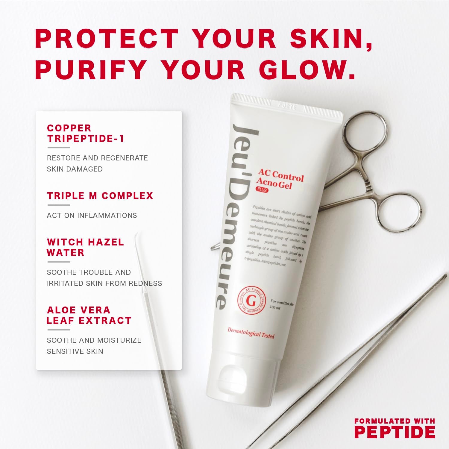 JEU'DEMEURE AC Acno Control Gel Plus – 75ml | Peptide-Infused Acne & Redness Gel