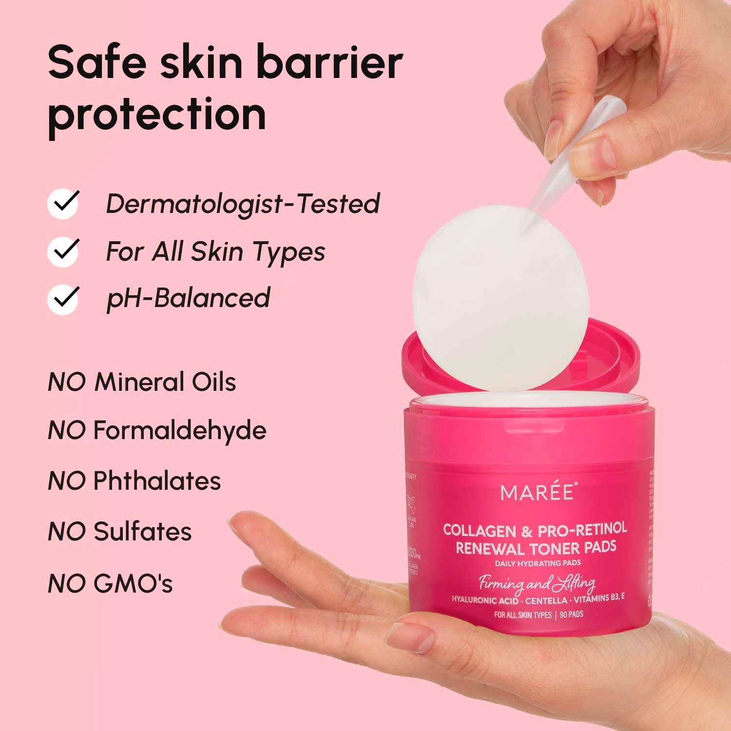 MAREE Collagen & Pro-Retinol Renewal Toner Pads – 90 Pads | Hydrating, Anti-Aging Pore-Refining Treatment