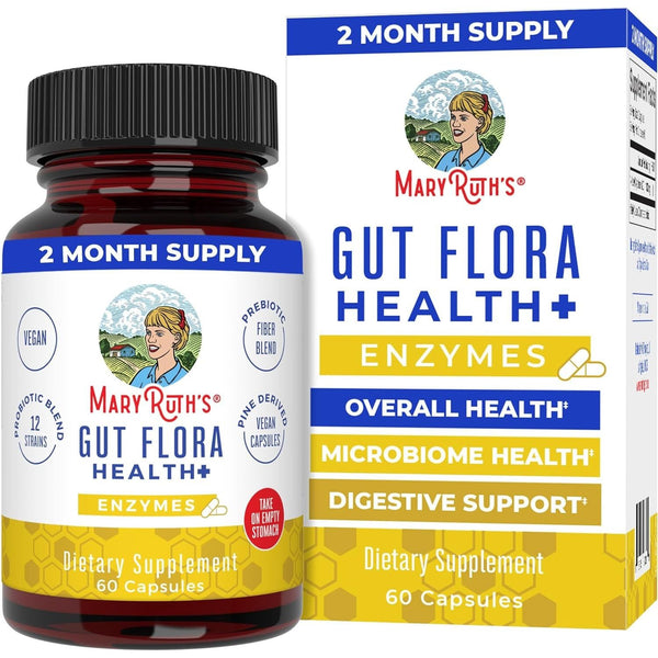 MaryRuth Organics Gut Flora Health+ Enzymes – 60 Capsules | Probiotic, Prebiotic & Enzyme Blend for Digestive Support