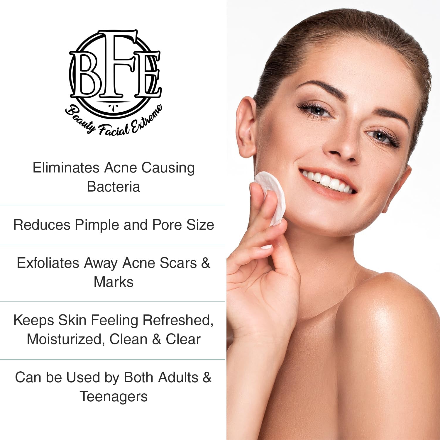 Beauty Facial Extreme Acne Treatment Pads – 60 Pads | Salicylic, Glycolic & Lactic Acid Exfoliating Pads for Face & Body