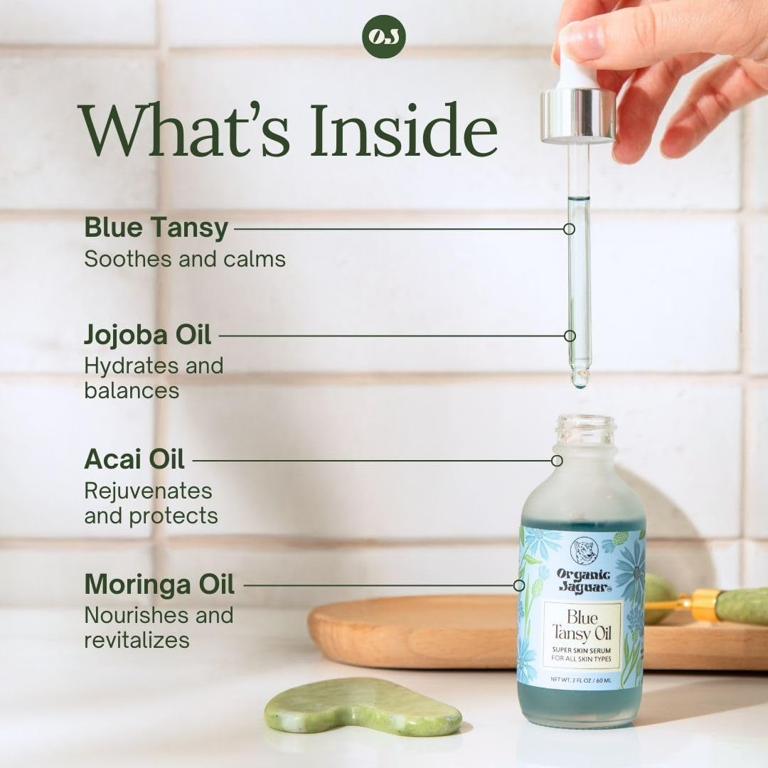 Blue Tansy Super Skin Face Serum, Night Moisturizer, Facial Oil with Jojoba Oil and Hydrating Ingredients to Support Healthy Aging and Help Reduce Wrinkles, All Skin Types, 2 Fl Oz