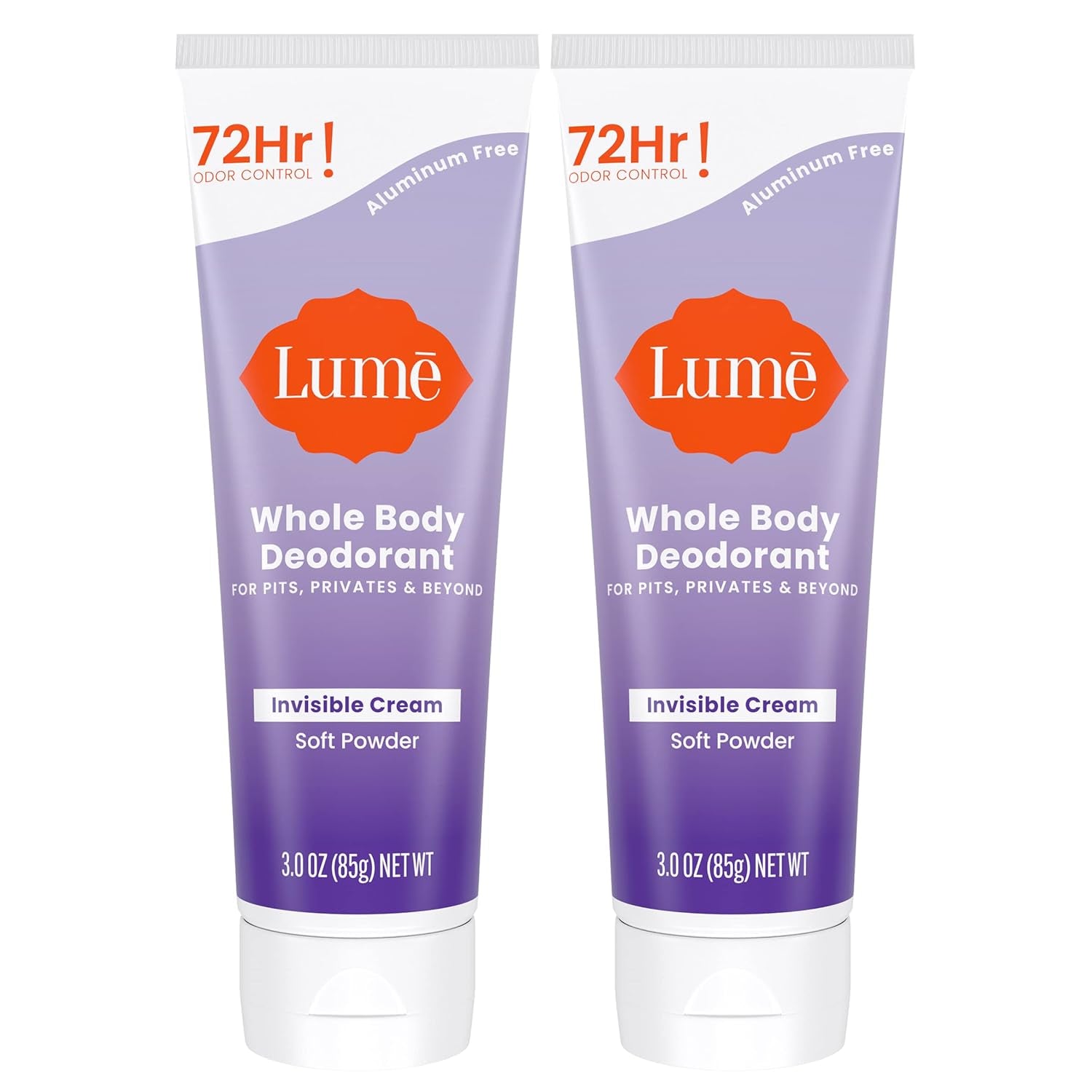 Lume Whole Body Deodorant - Invisible Cream (Soft Powder) - 85g (Pack of 2) 