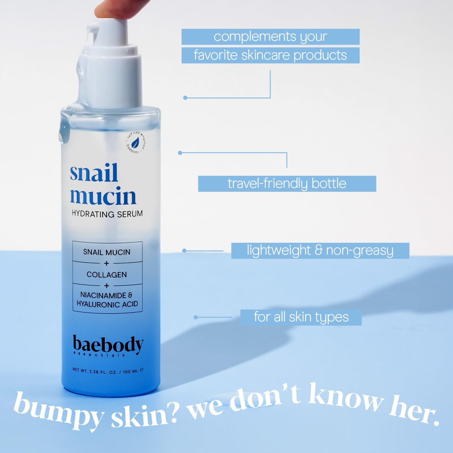 Baebody Snail Mucin Hydrating Serum – 100ml | Collagen-Infused K-Beauty Serum for Dewy Skin, Dark Spots & Fine Lines