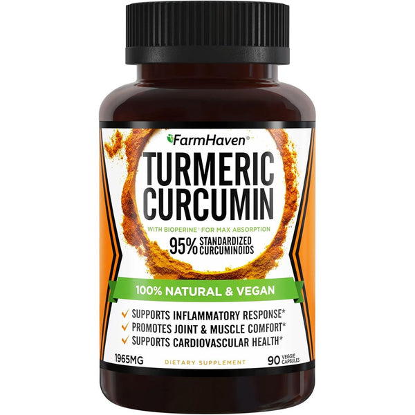 FarmHaven Turmeric Curcumin – 90 Capsules | 1965mg High-Potency Joint, Heart & Brain Support with BioPerine®