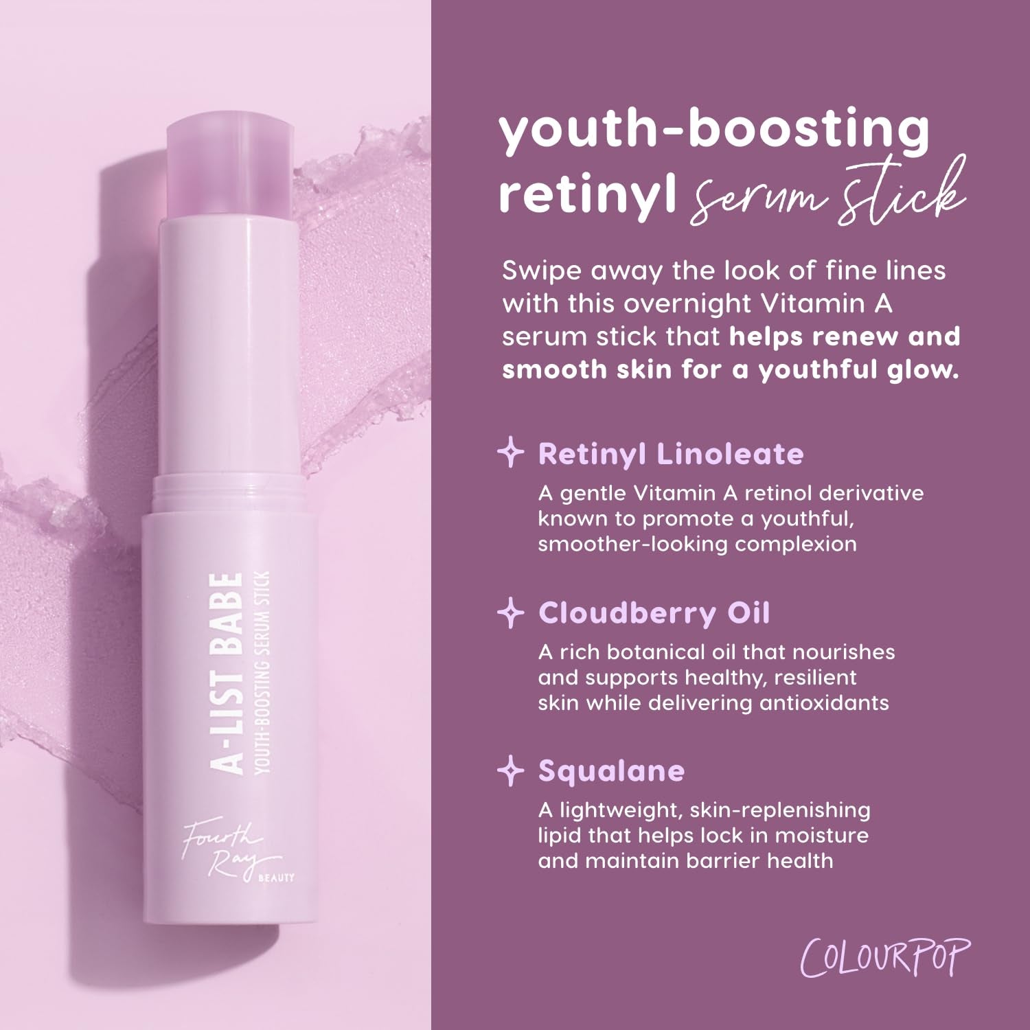 ColourPop A-List Babe Youth-Boosting Serum Stick – 7g | Hydrating, Brightening & Smoothing On-the-Go