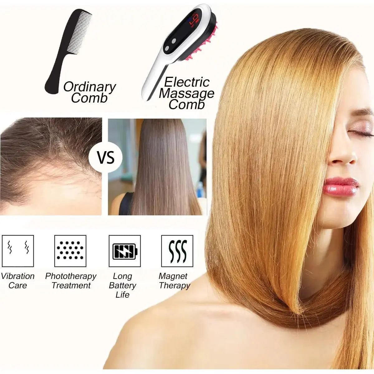 Electric Hair Growth Comb: Infrared Laser & Massage Technology - Glam Global UK