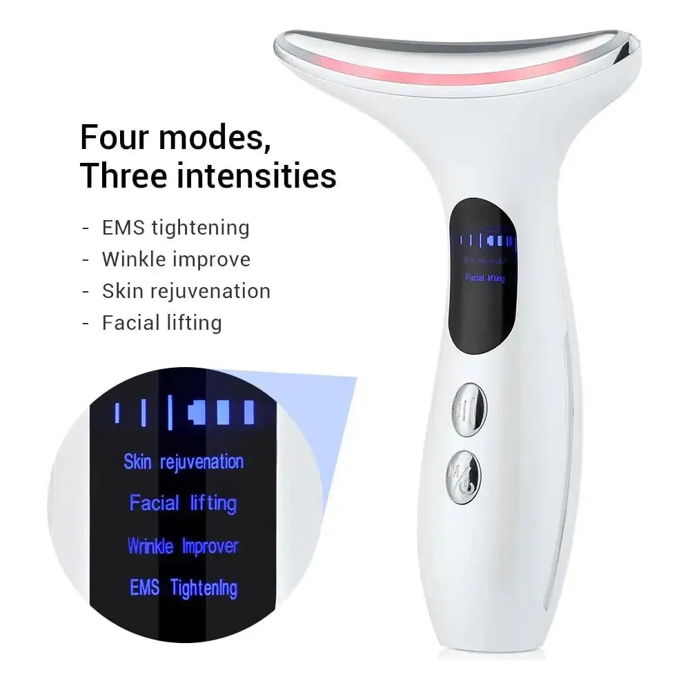 EMS Device for Firmer Slimmer Face | Neck and Chin Massager with LED Therapy - Glam Global UK