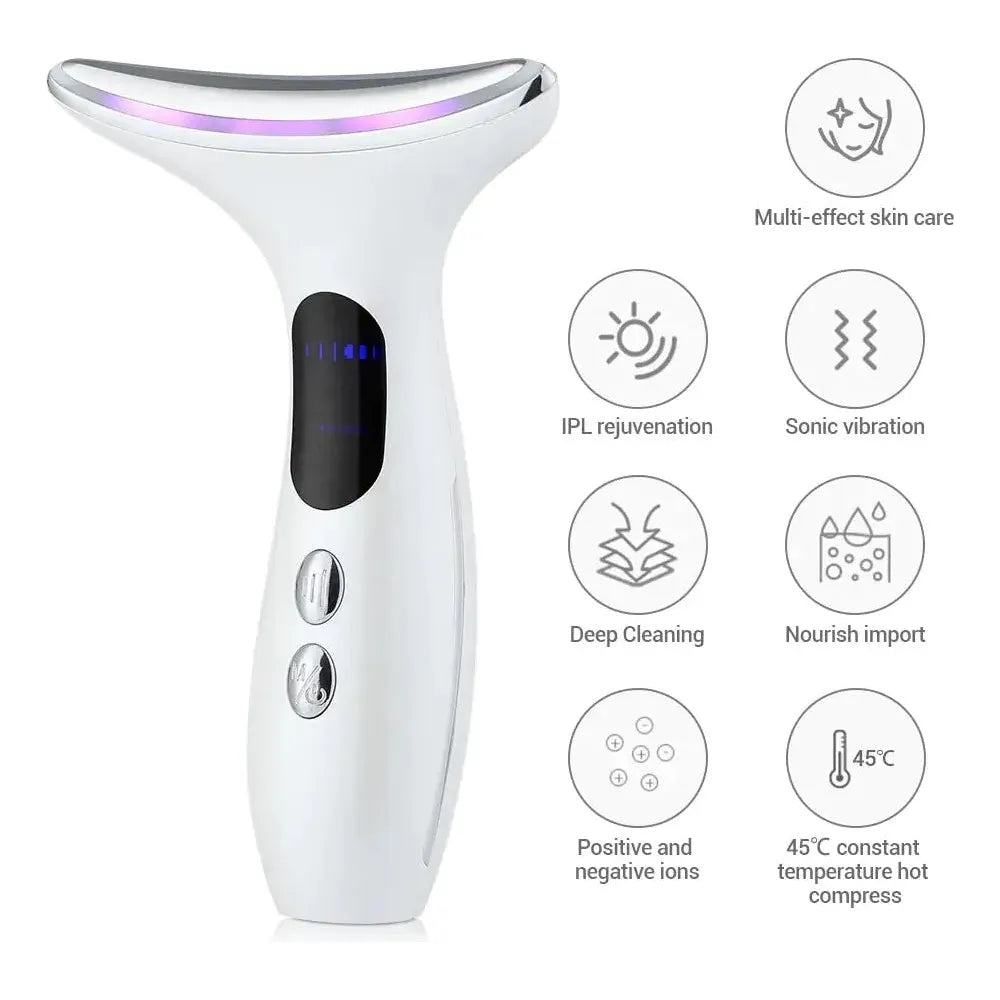 EMS Device for Firmer Slimmer Face | Neck and Chin Massager with LED Therapy - Glam Global UK