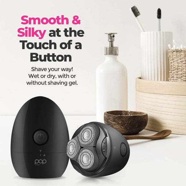 Pop Sonic Moon Shaver (Black) – Electric Rotary Shaver for Face & Body | Wet & Dry Use, USB Rechargeable