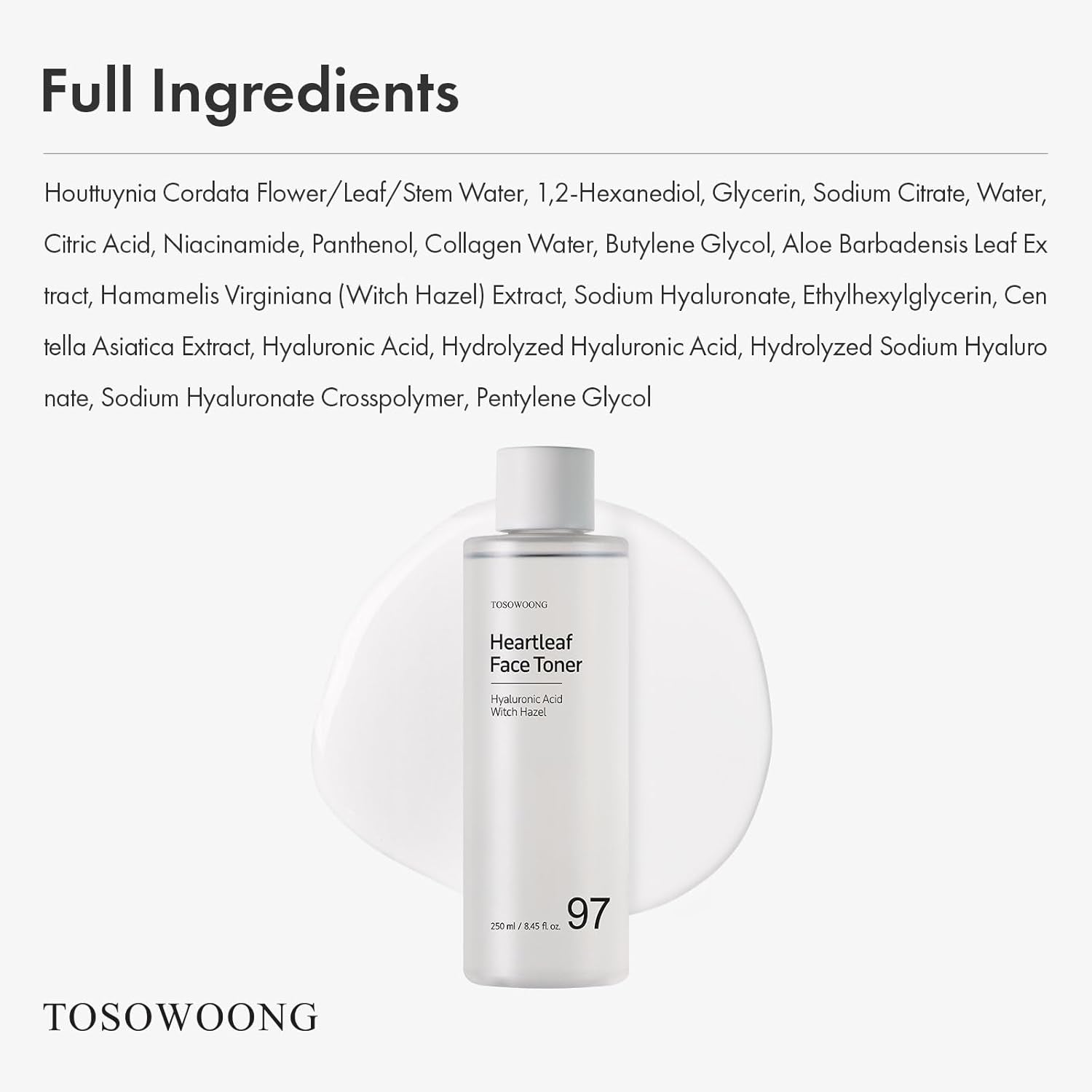 Heartleaf Face Toner with 970,200Ppm Heartleaf Water, Centella, Hyaluronic Acid, Witch Hazel, Trouble Care, Acne-Prone, Calming, Hydrating, Purifying, Korean Skin Care, 250Ml, 8.45 Fl.Oz.