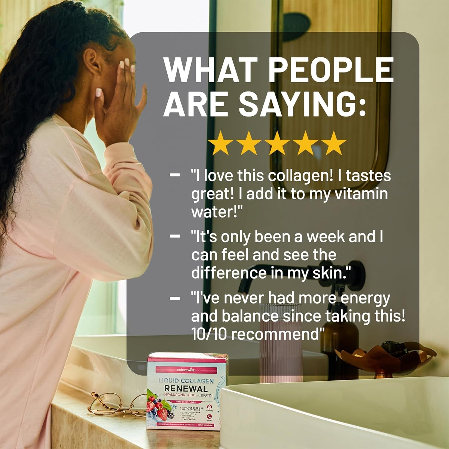 NatureWise Liquid Collagen RENEWAL With Hyaluronic Acid & Biotin (Mixed Berry) - 30 Liquid Tubes, 300ml