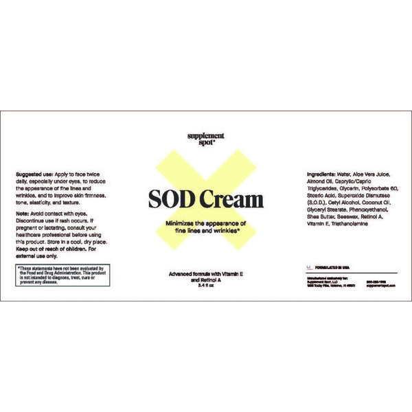 Supplement Spot SOD Cream – 3.4 fl oz | Powerful Anti-Aging Moisturizer with Superoxide Dismutase for Smooth, Youthful Skin