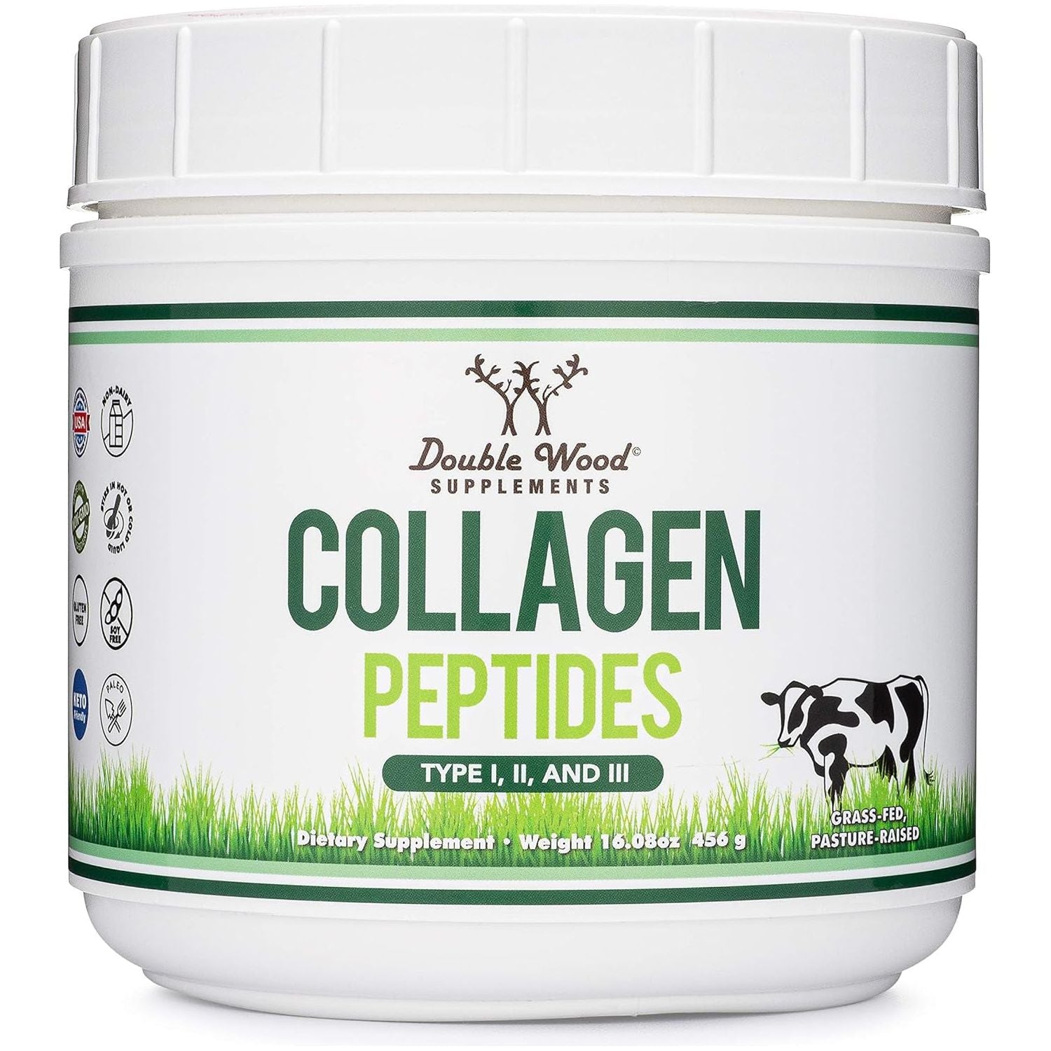 Double Wood Supplements Collagen Peptides Powder – 456g | Multi-Collagen for Skin, Hair & Joint Support