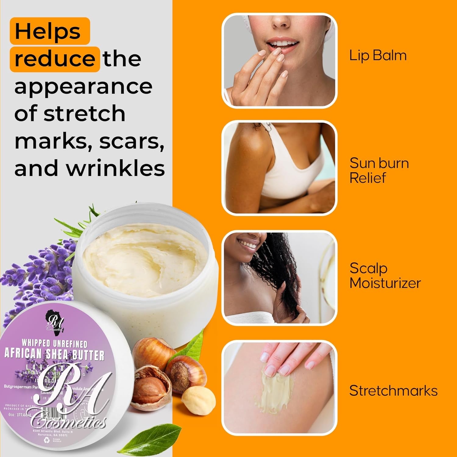 RA COSMETICS Whipped With Lavender African Shea Butter – 340g | Calming Moisture, Skin Soothing & Overnight Nourishment