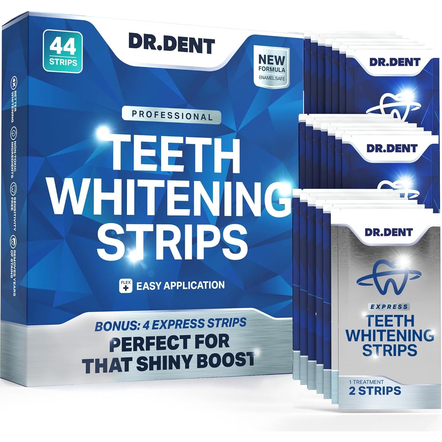 DR.DENT Professional Teeth Whitening Strips – 22 Treatments (44 Strips) | Advanced Whitening, Stain Removal & Enamel Protection