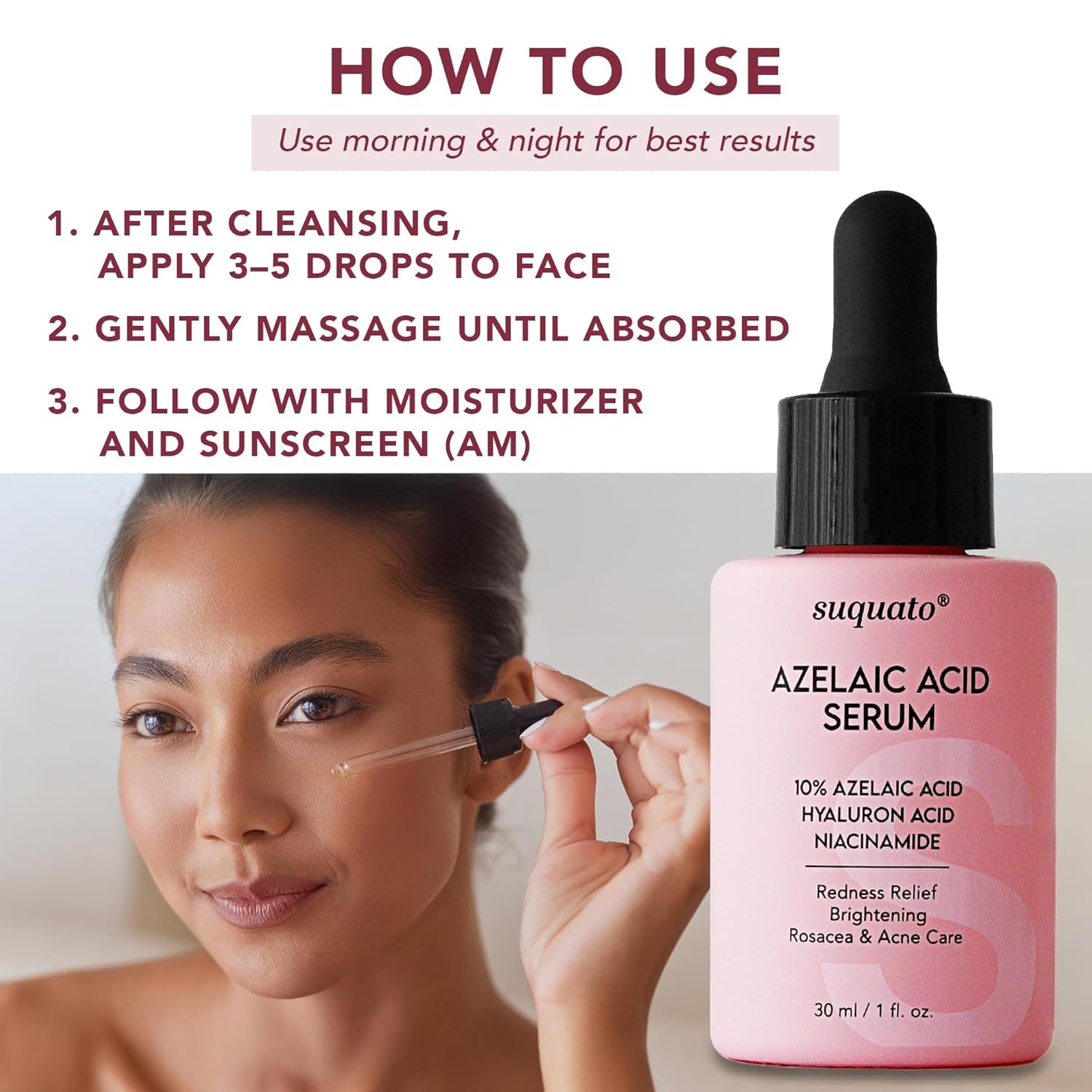 Suquato 10% Azelaic Acid Serum – 30ml | Redness-Relief & Brightening Serum for Clear, Even Skin