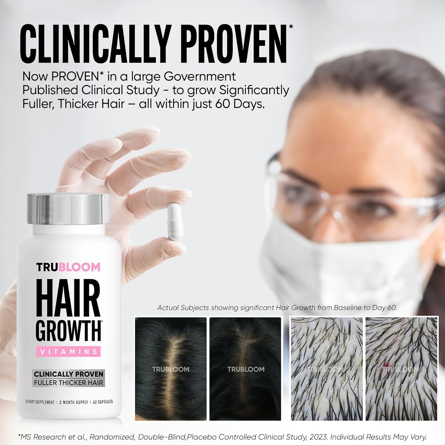 St. Tropica Tru Bloom Hair Growth Vitamins – 62 Capsules | Clinically Proven for Thicker, Fuller Hair in 60 Days