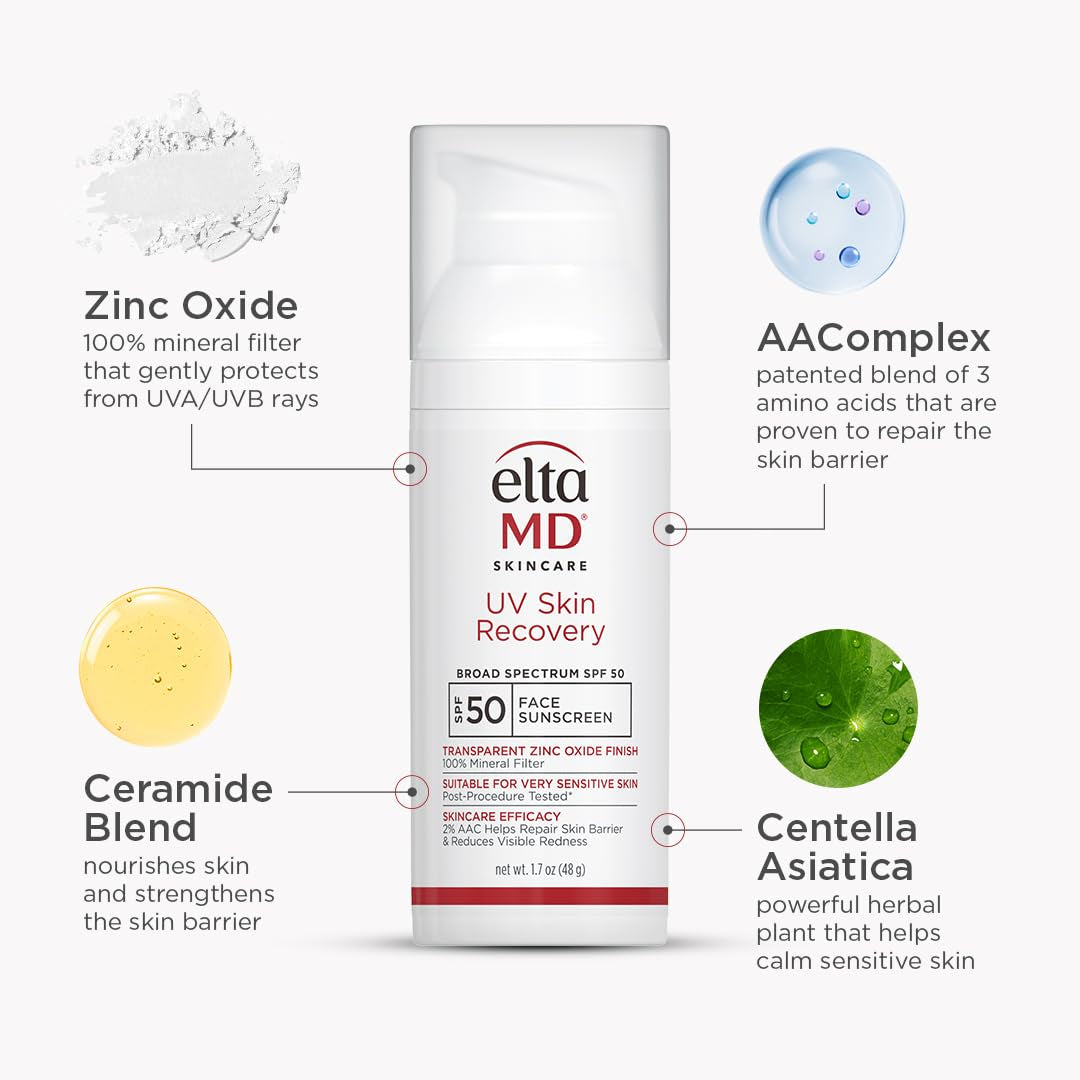 EltaMD UV Skin Recovery Face Sunscreen SPF 50 – 48g | Broad-Spectrum Protection for Sensitive, Stressed Skin