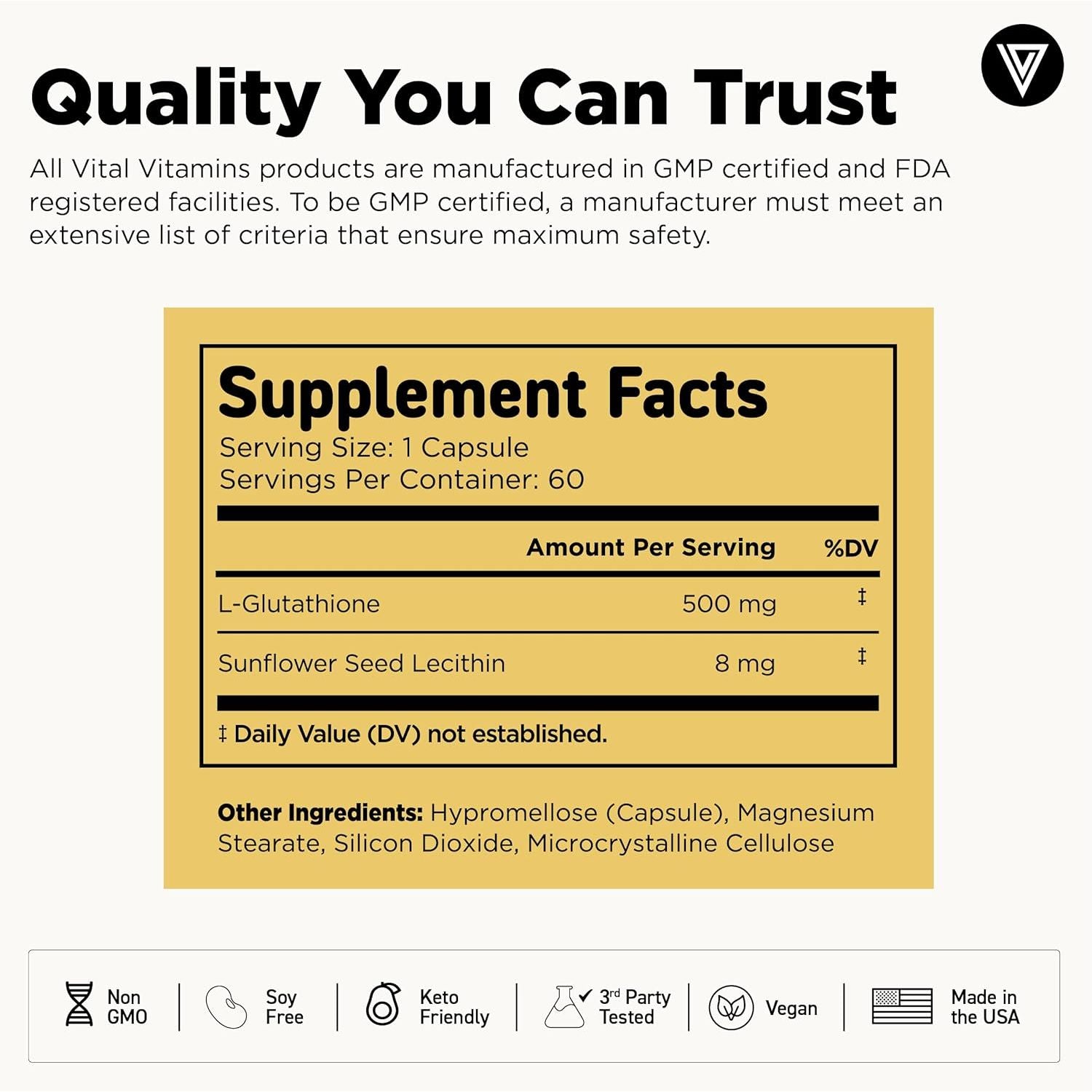 Glutathione Supplement - 500Mg L-Glutathione per Serving - Made with Liposomal Delivery for Max Absorption - Detox, Immunity, Anti-Aging Support - Non-Gmo - 60-Day Supply, 60 Capsules