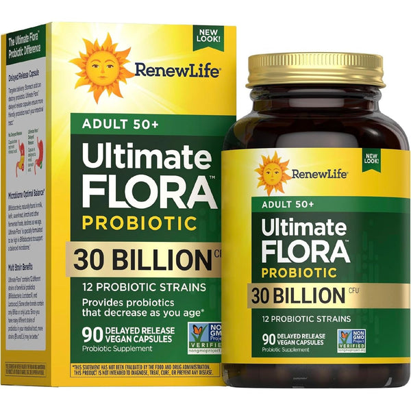 Renew Life Adult 50+ Ultimate Flora Probiotic – 90 Capsules | 30 Billion CFU for Gut & Immune Health