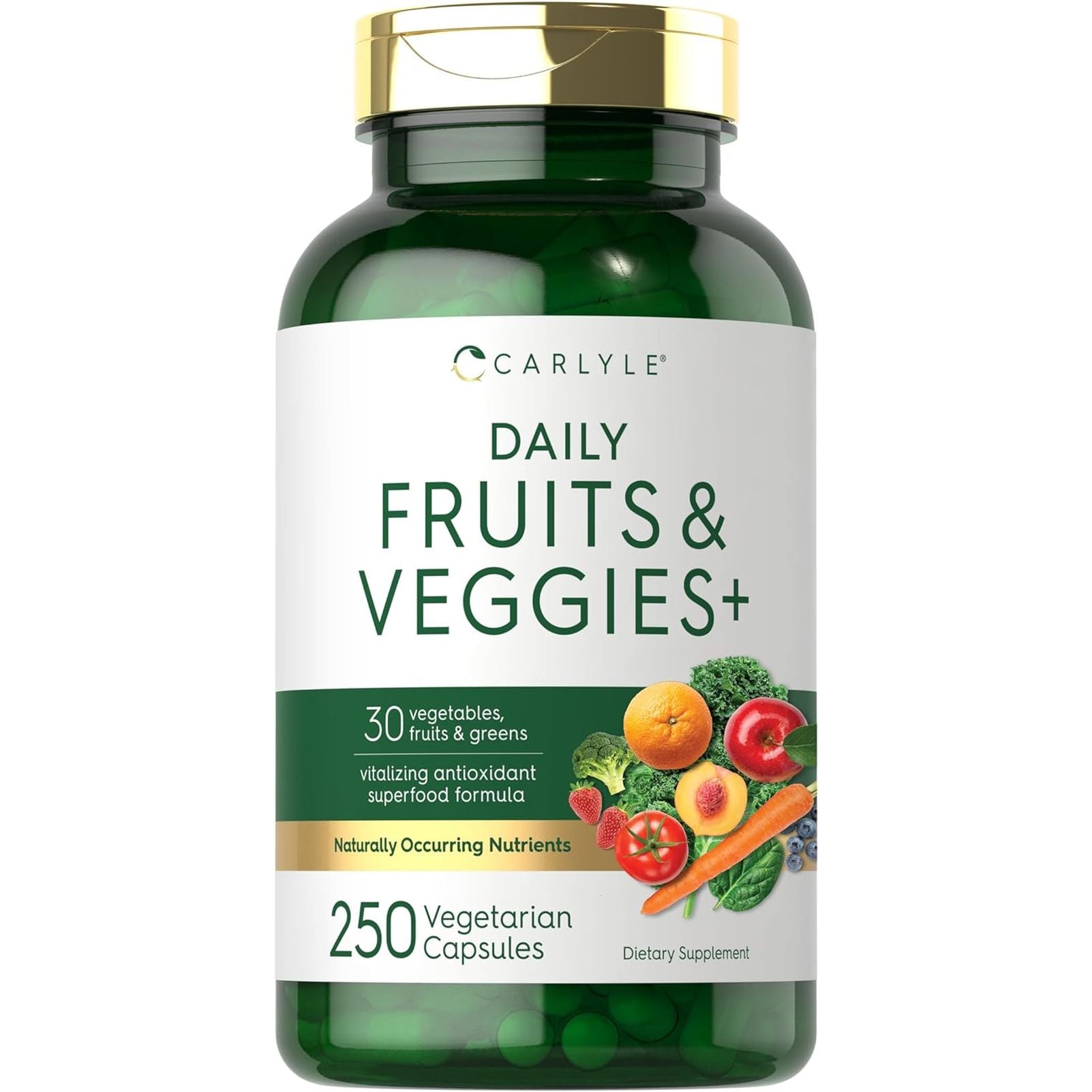 Fruits and Veggies Supplement | 250 Capsules | Made with 30 Fruits and Vegetables | Vegetarian, Non-Gmo, Gluten Free Superfood Formula