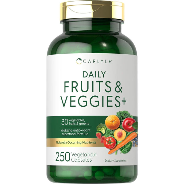 Fruits and Veggies Supplement | 250 Capsules | Made with 30 Fruits and Vegetables | Vegetarian, Non-Gmo, Gluten Free Superfood Formula