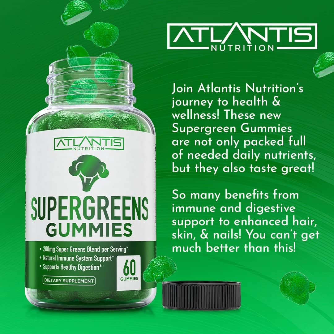 Atlantis Nutrition Supergreens Gummies – 60 Gummies | Immune Support, Gut Health & Superfood Nutrition