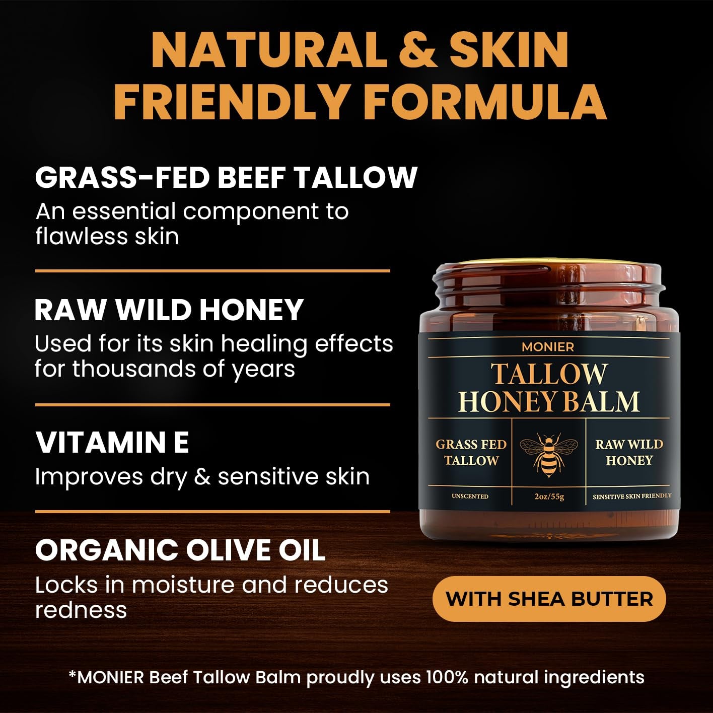 MONIER Tallow Honey Balm (Unscented) – 55g | Ultra-Nourishing Balm for Sensitive, Dry, and Irritated Skin