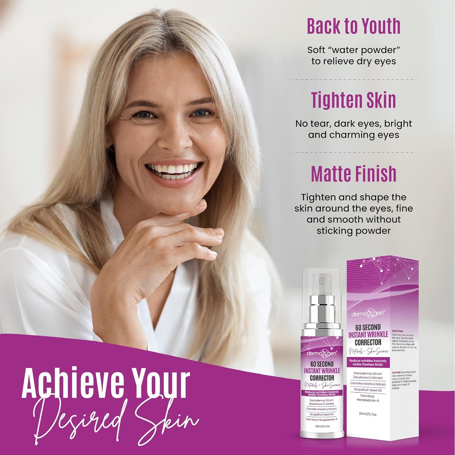 DERMAXGEN 60 Second Instant Wrinkle Corrector – 20ml | Instant Lifting & Firming Treatment for Fine Lines & Eye Bags
