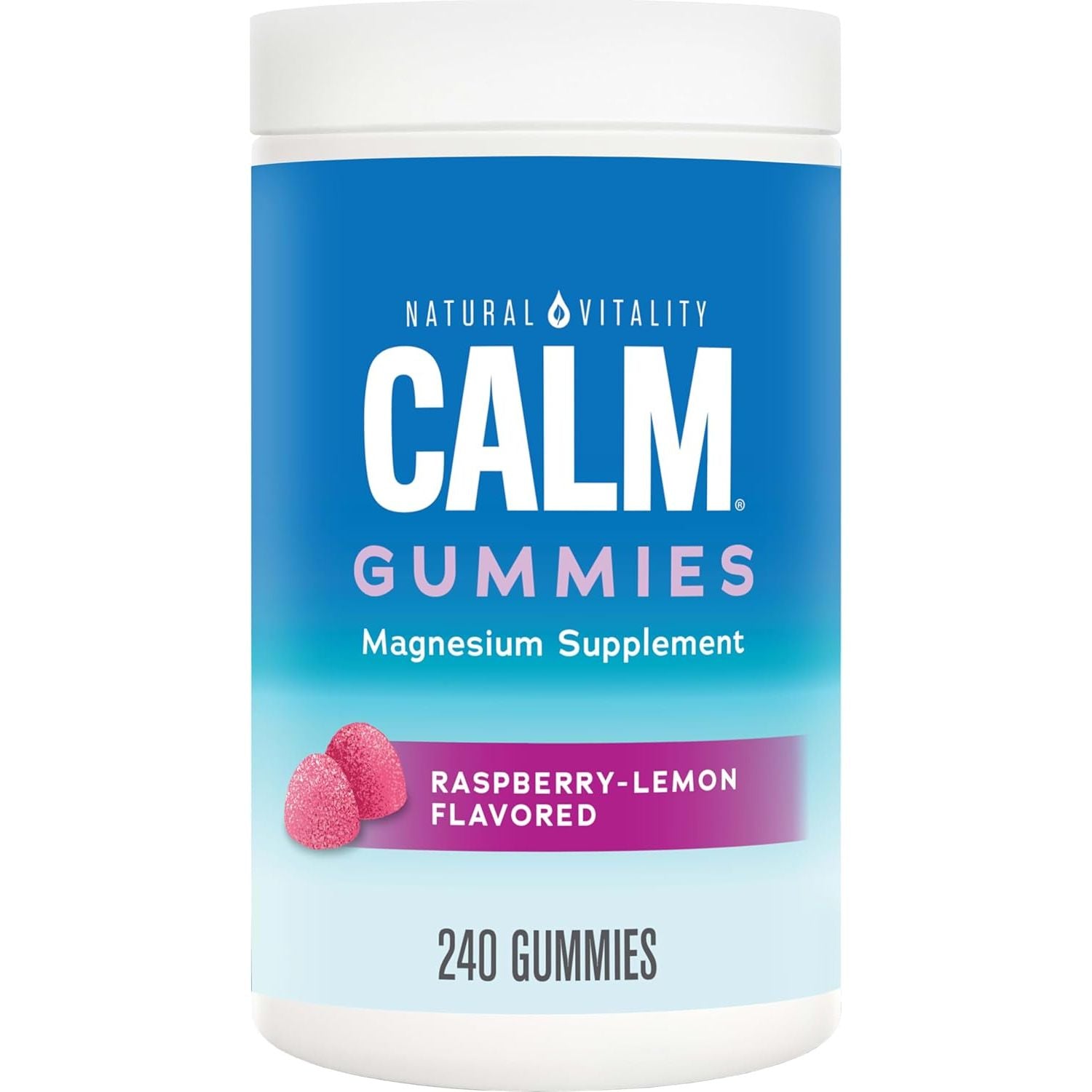 Natural Vitality Calm Magnesium Gummies – 240 Gummies (Raspberry-Lemon Flavour) | Stress Relief, Relaxation & Better Sleep Support