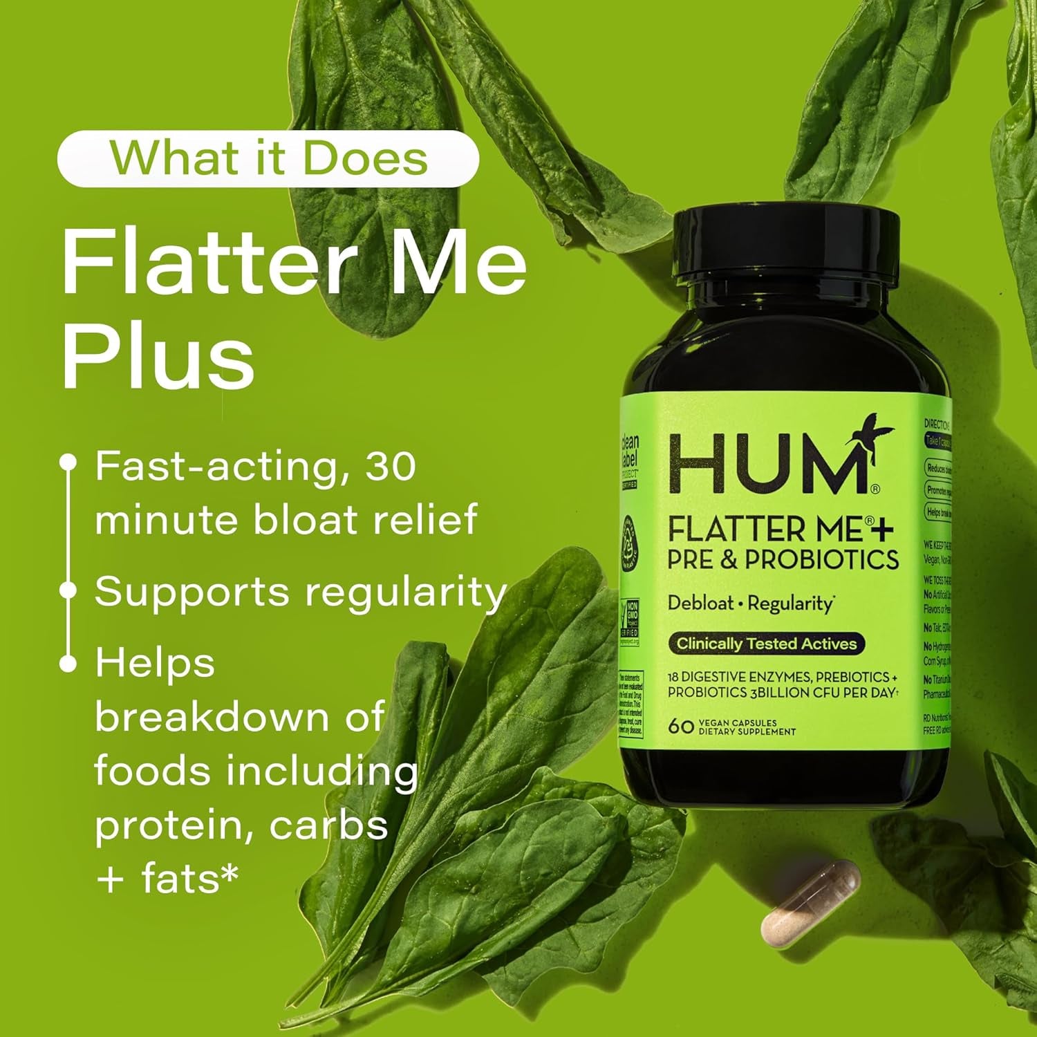 HUM Flatter Me – 60 Capsules | Fast-Acting Bloating Relief & Digestive Support