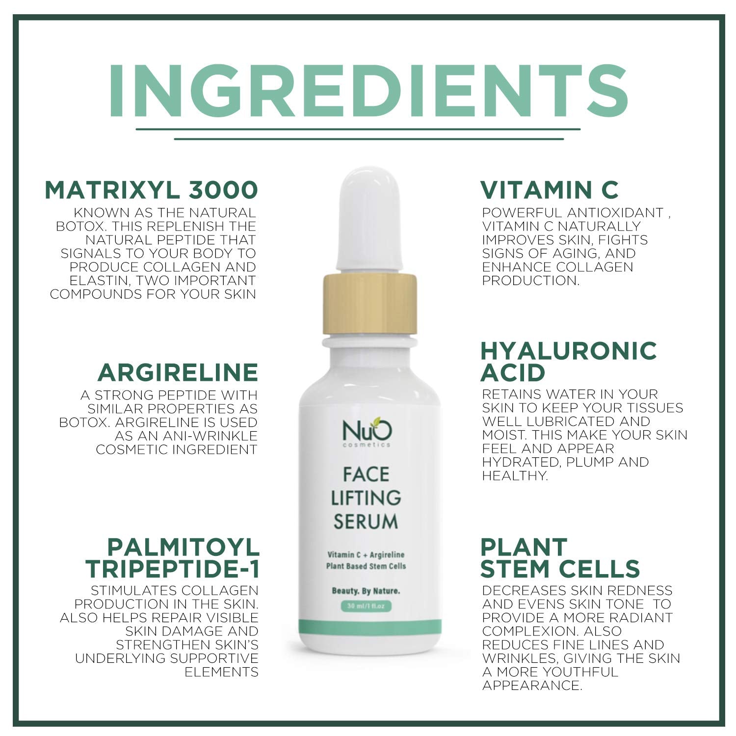 NuOrganic Cosmetics Face Lifting Serum – 30ml | Plant Stem Cell Anti-Aging & Skin Tightening