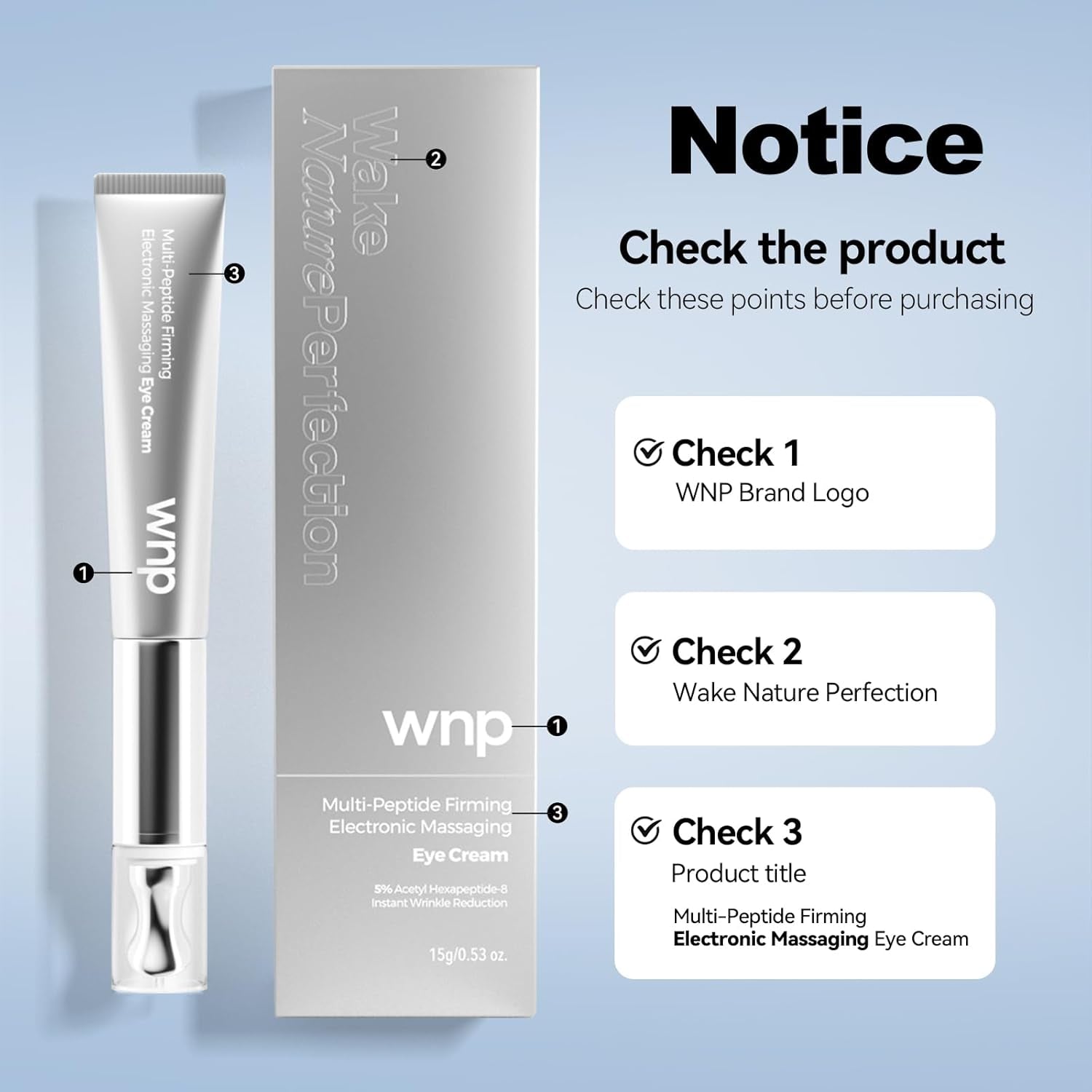 WNP Multi-Peptide Firming Electronic Massaging Eye Cream – 15g | Firms, Brightens & De-Puffs with Sonic Vibration