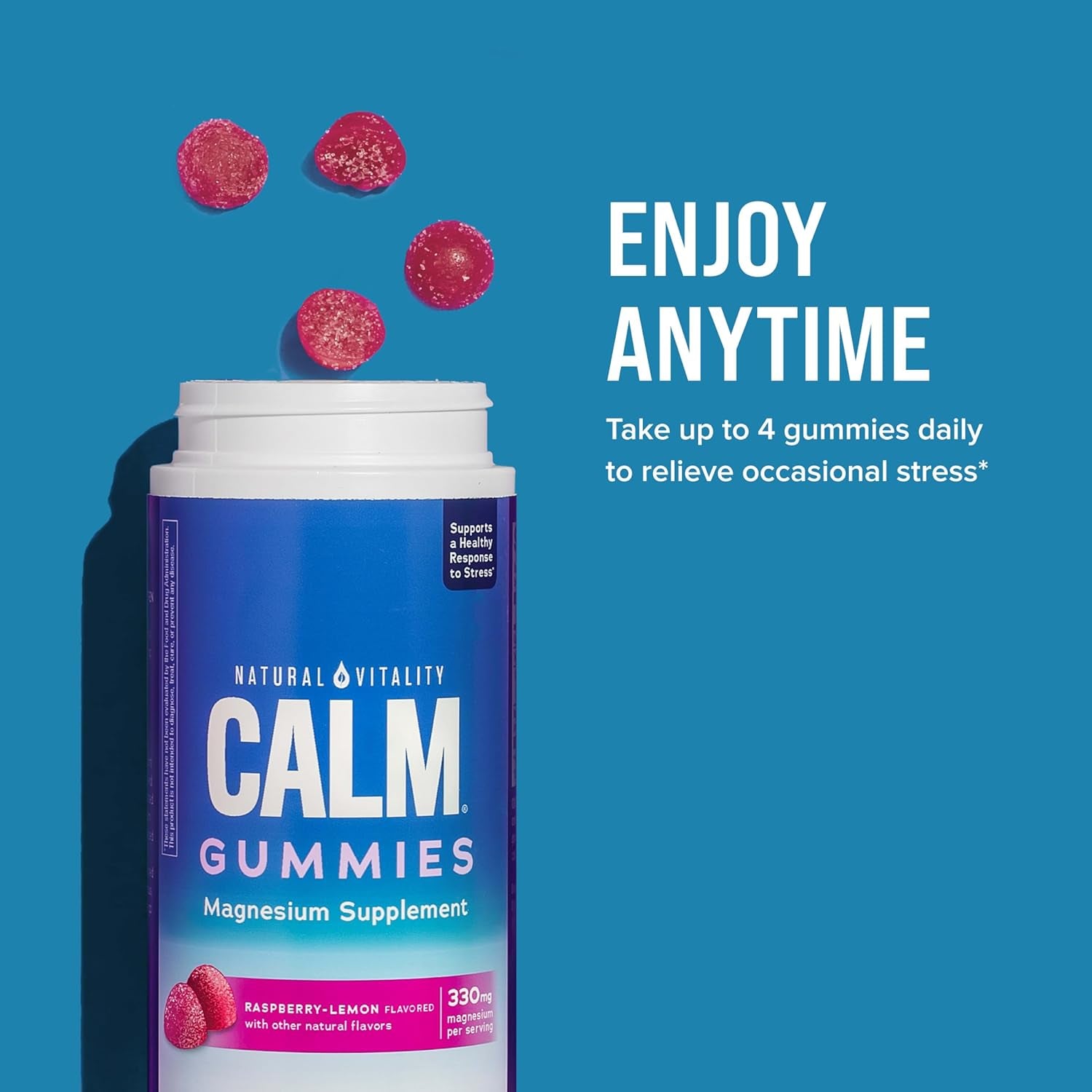 Natural Vitality Calm Magnesium Gummies – 240 Gummies (Raspberry-Lemon Flavour) | Stress Relief, Relaxation & Better Sleep Support