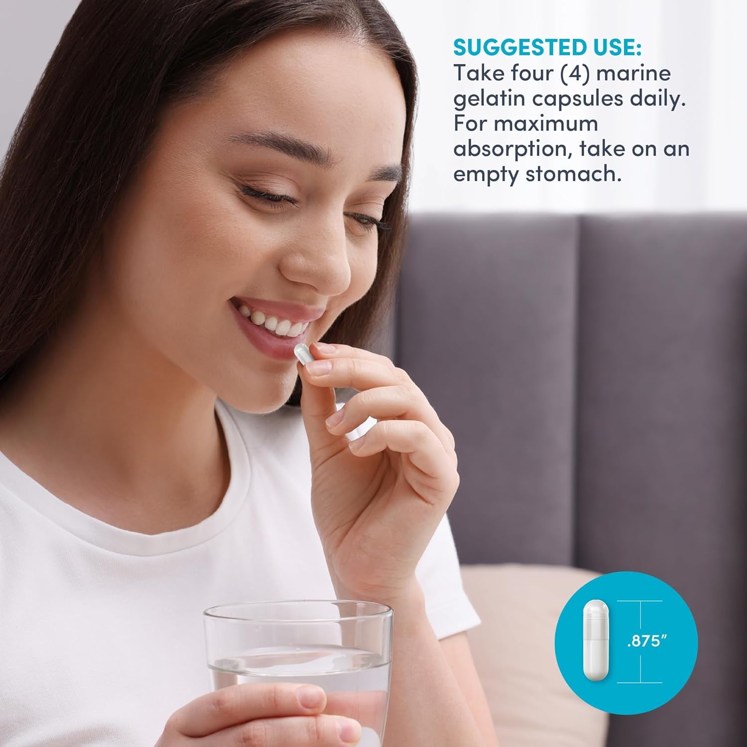 Marine Collagen Peptides Capsules | 120 Pills | with Hyaluronic Acid | plus Vitamin C | for Women and Men