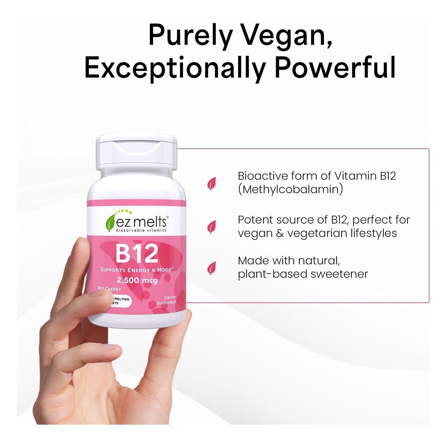 EZ Melts Dissolvable Vitamins B12 – 90 Tablets | Sugar-Free Vegan Methylcobalamin for Energy, Focus & Nerve Health