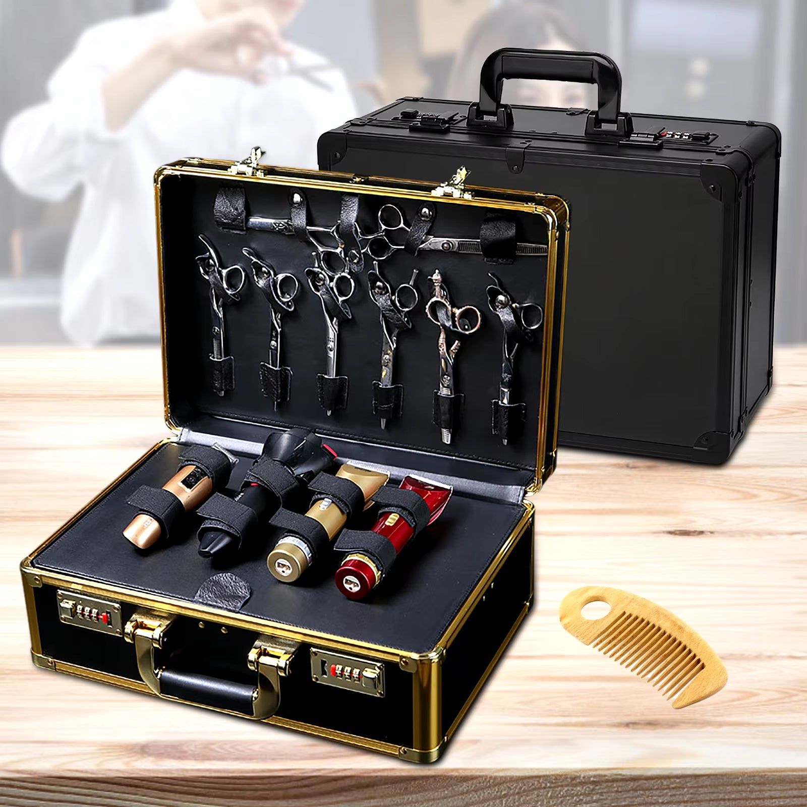 Rocky Crystal Large Hairdresser Case/Salon Beauty Barber Tool Kit Travel Carry Toolbox (Golden)