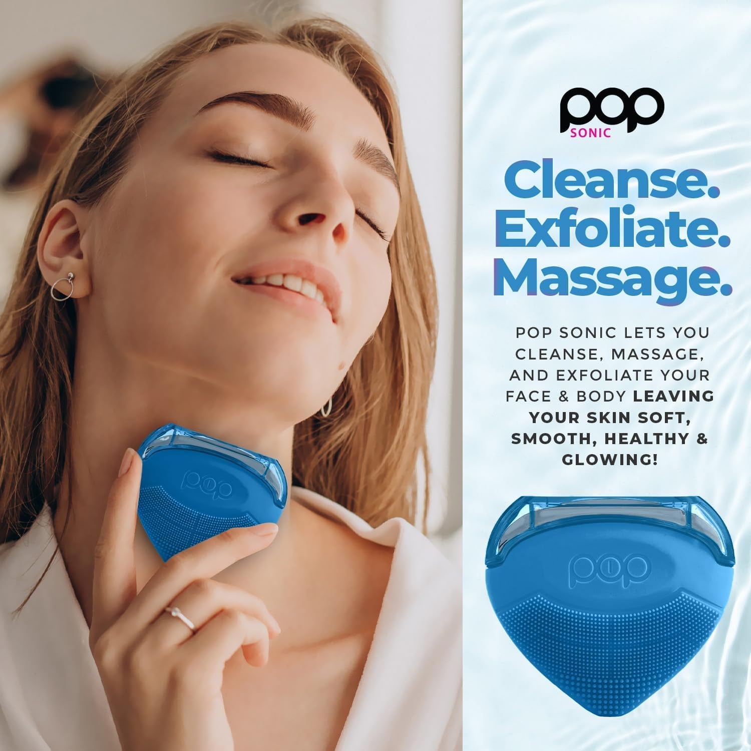 Pop Sonic Strawberry 3-in-1 Skin Exfoliating Cleanser (Blue) | Cleanse, Massage & Exfoliate with 12,000 VPM Sonic Power